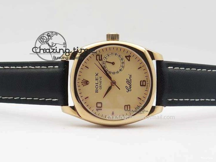 MiroTime 0103 EyeCatching Cellini Date RG Rose Gold Dial Numeral Markers On Black Leather Strap A 3884
